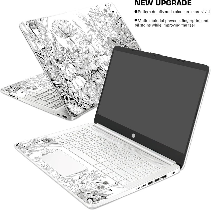 TracyArt Laptop Skin Decal HP 15.6" - Black White Botanical, Laptop Cover Sticker, No Cutting Required, No Bubble, Waterproof, Scratch Resistant - Including Wide Screen and Wrist Pad - Image 3